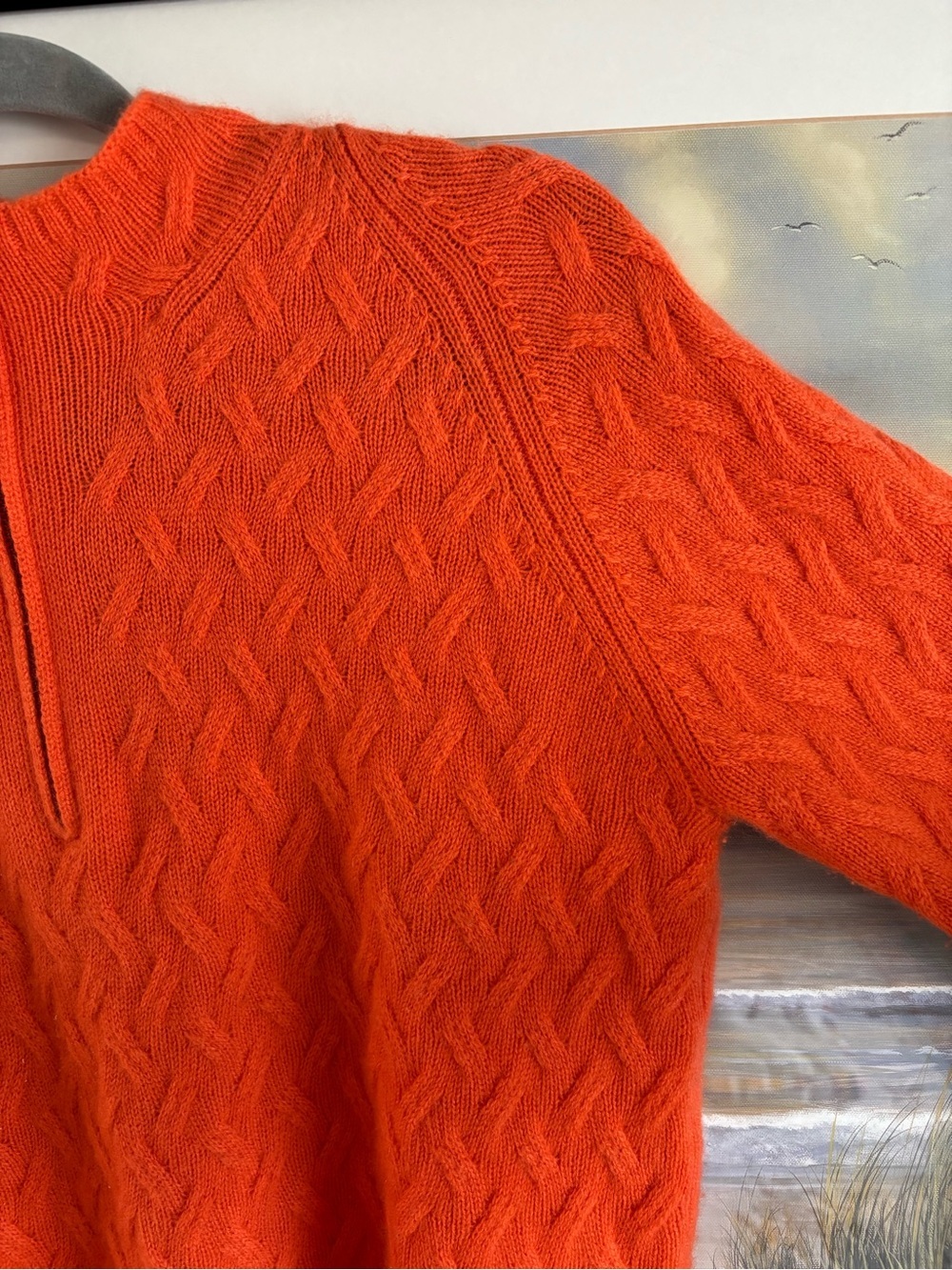 Pure Amici 100% Cashmere Cable Knit Quarter Zip Preppy Sweater - Size L - Picture 4 of 7